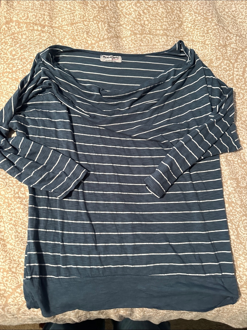 Michael Stars Blue and White Striped Long Sleeve Boatneck Top